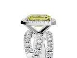 White gold Fancy Yellow Emerald  Cut Halo Split Shank Prong Setting Ring_29