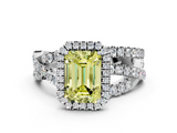 White gold Fancy Yellow Emerald  Cut Halo Split Shank Prong Setting Ring_61