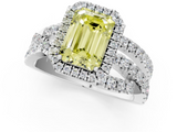 White gold Fancy Yellow Emerald  Cut Halo Split Shank Prong Setting Ring_62
