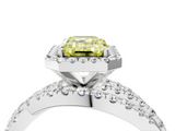 White gold Fancy Yellow Emerald  Cut Halo Split Shank Prong Setting Ring_65