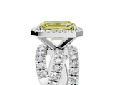 White gold Fancy Yellow Emerald  Cut Halo Split Shank Prong Setting Ring_66