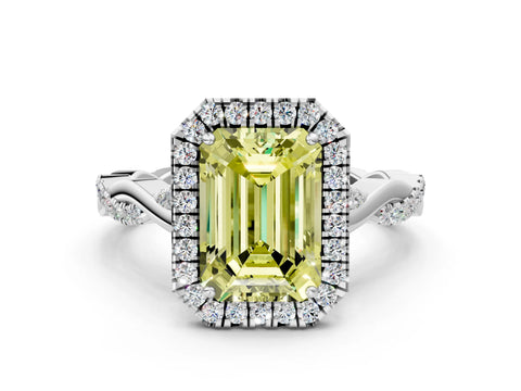 White gold Fancy Yellow Emerald Cut Halo Twist Band with Four-Prong Setting_72