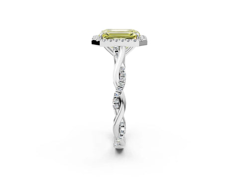 White gold Fancy Yellow Emerald Cut Halo Twist Band with Four-Prong Setting_74