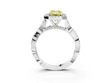 White gold Fancy Yellow Emerald Cut Halo Twist Band with Four-Prong Setting_76