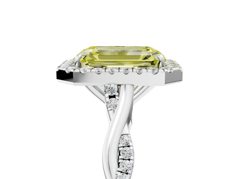White gold Fancy Yellow Emerald Cut Halo Twist Band with Four-Prong Setting_77