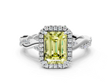 White gold Fancy Yellow Emerald  Cut Halo Twisted Band Four-Prong Ring_19