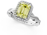 White gold Fancy Yellow Emerald  Cut Halo Twisted Band Four-Prong Ring_21