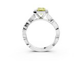 White gold Fancy Yellow Emerald  Cut Halo Twisted Band Four-Prong Ring_23