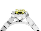 White gold Fancy Yellow Emerald  Cut Halo Twisted Band Four-Prong Ring_24