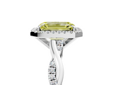 White gold Fancy Yellow Emerald  Cut Halo Twisted Band Four-Prong Ring_25