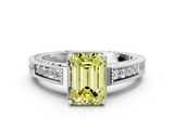 White gold Fancy Yellow Emerald  Cut Milgrain Channel Set Engagement Ring with Solitaire Prong Setting_67