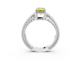White gold Fancy Yellow Emerald  Cut Milgrain Channel Set Engagement Ring with Solitaire Prong Setting_70