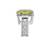 White gold Fancy Yellow Emerald  Cut Milgrain Channel Set Engagement Ring with Solitaire Prong Setting_72