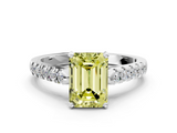 White gold Fancy Yellow Emerald  Cut Pavé Band Solitaire Ring with Four-Prong Setting_25