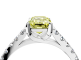 White gold Fancy Yellow Emerald  Cut Pavé Band Solitaire Ring with Four-Prong Setting_29