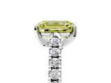 White gold Fancy Yellow Emerald  Cut Pavé Band Solitaire Ring with Four-Prong Setting_30