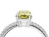 White gold Fancy Yellow Emerald  Cut Pave Diamond Engagement Ring with Channel Set Band and Four-Prong Setting_24