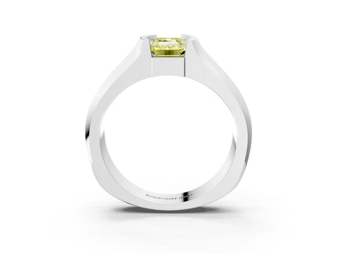 White gold Fancy Yellow Emerald Cut Solitaire Bezel Set Diamond Ring with Wide Band_15