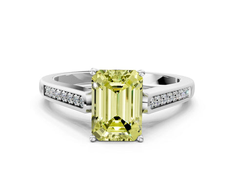 White gold Fancy Yellow Emerald Cut Solitaire Cathedral Diamond Engagement Ring with Channel-Set Band and Four-Prong Setting_15