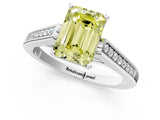 White gold Fancy Yellow Emerald Cut Solitaire Cathedral Diamond Engagement Ring with Channel-Set Band and Four-Prong Setting_16