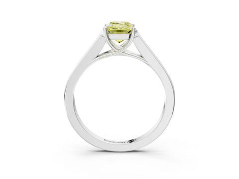 White gold Fancy Yellow Emerald Cut Solitaire Cathedral Diamond Engagement Ring with Channel-Set Band and Four-Prong Setting_18