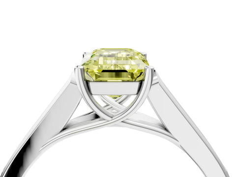 White gold Fancy Yellow Emerald Cut Solitaire Cathedral Diamond Engagement Ring with Channel-Set Band and Four-Prong Setting_19