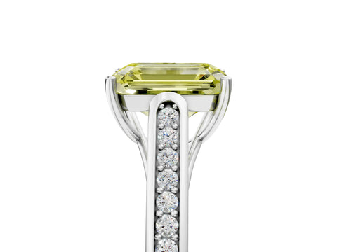 White gold Fancy Yellow Emerald Cut Solitaire Cathedral Diamond Engagement Ring with Channel-Set Band and Four-Prong Setting_20