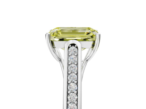 White gold Fancy Yellow Emerald Cut Solitaire Cathedral Diamond Engagement Ring with Channel-Set Band and Four-Prong Setting_8