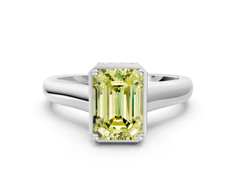 White gold Fancy Yellow Emerald Cut Solitaire Diamond Engagement Ring with Four-Prong Setting and Tapered Band_12