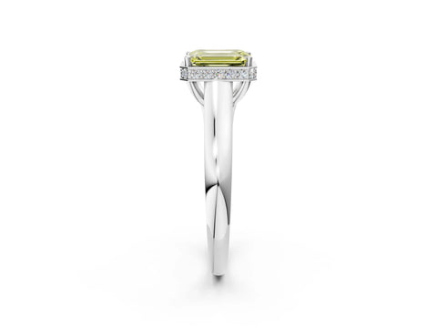 White gold Fancy Yellow Emerald Cut Solitaire Diamond Engagement Ring with Four-Prong Setting and Tapered Band_14
