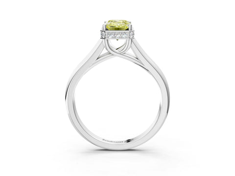 White gold Fancy Yellow Emerald Cut Solitaire Diamond Engagement Ring with Four-Prong Setting and Tapered Band_15