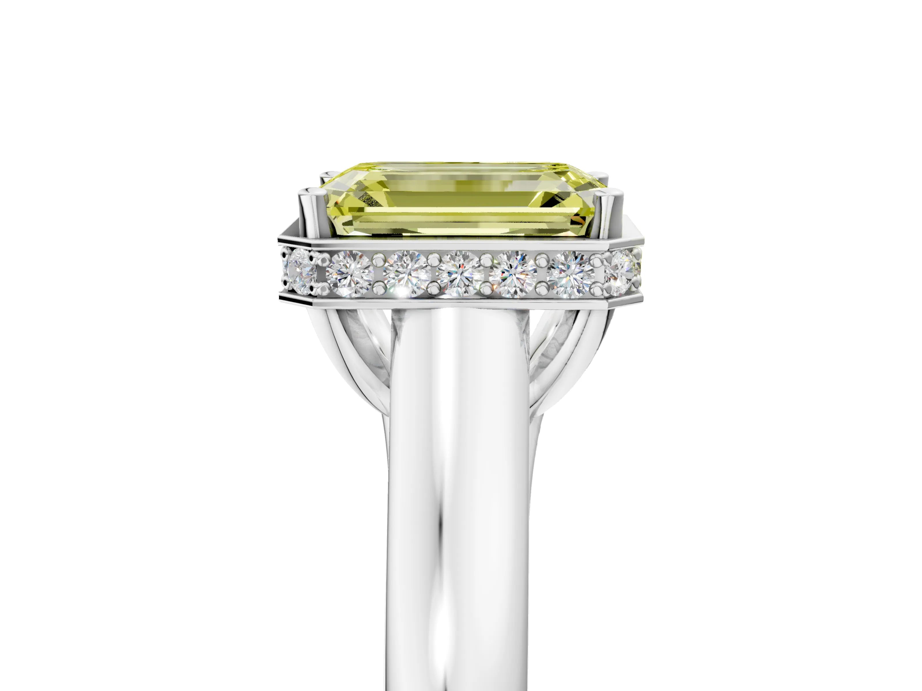 White gold Fancy Yellow Emerald Cut Solitaire Diamond Engagement Ring with Four-Prong Setting and Tapered Band_17
