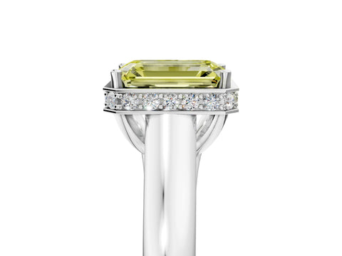 White gold Fancy Yellow Emerald Cut Solitaire Diamond Engagement Ring with Four-Prong Setting and Tapered Band_17