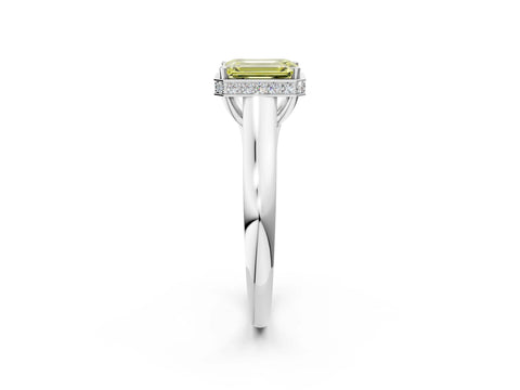 White gold Fancy Yellow Emerald Cut Solitaire Diamond Engagement Ring with Four-Prong Setting and Tapered Band_2