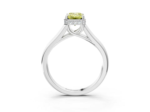 White gold Fancy Yellow Emerald Cut Solitaire Diamond Engagement Ring with Four-Prong Setting and Tapered Band_3