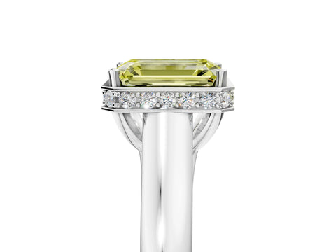 White gold Fancy Yellow Emerald Cut Solitaire Diamond Engagement Ring with Four-Prong Setting and Tapered Band_5