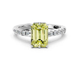 White gold Fancy Yellow Emerald Cut Solitaire Diamond Engagement Ring with Pavé Band and Six-Prong Setting_12