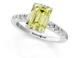 White gold Fancy Yellow Emerald Cut Solitaire Diamond Engagement Ring with Pavé Band and Six-Prong Setting_13
