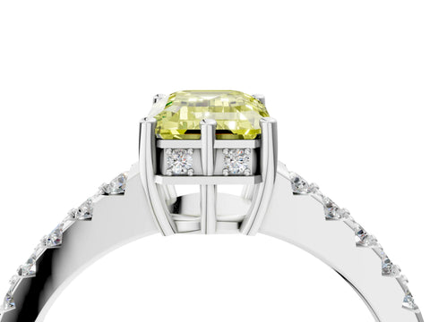 White gold Fancy Yellow Emerald Cut Solitaire Diamond Engagement Ring with Pavé Band and Six-Prong Setting_16
