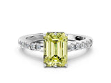 White gold Fancy Yellow Emerald Cut Solitaire Diamond Engagement Ring with Pavé Band and Six-Prong Setting_24