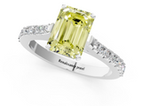 White gold Fancy Yellow Emerald  Cut Solitaire Diamond Engagement Ring with Pave Band and Four-Prong Setting_176
