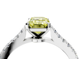White gold Fancy Yellow Emerald  Cut Solitaire Diamond Engagement Ring with Pave Band and Four-Prong Setting_179