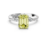 White gold Fancy Yellow Emerald Cut Solitaire Diamond Engagement Ring with Twisted Pave Band and Four-Prong Setting_19