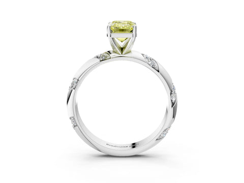 White gold Fancy Yellow Emerald Cut Solitaire Diamond Engagement Ring with Twisted Pave Band and Four-Prong Setting_22