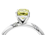 White gold Fancy Yellow Emerald Cut Solitaire Diamond Engagement Ring with Twisted Pave Band and Four-Prong Setting_23