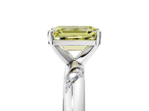 White gold Fancy Yellow Emerald Cut Solitaire Diamond Engagement Ring with Twisted Pave Band and Four-Prong Setting_24