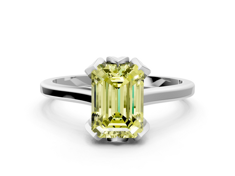 White gold Fancy Yellow Emerald  Cut Solitaire Diamond Ring with Flower-Prong Setting and Classic Band_21