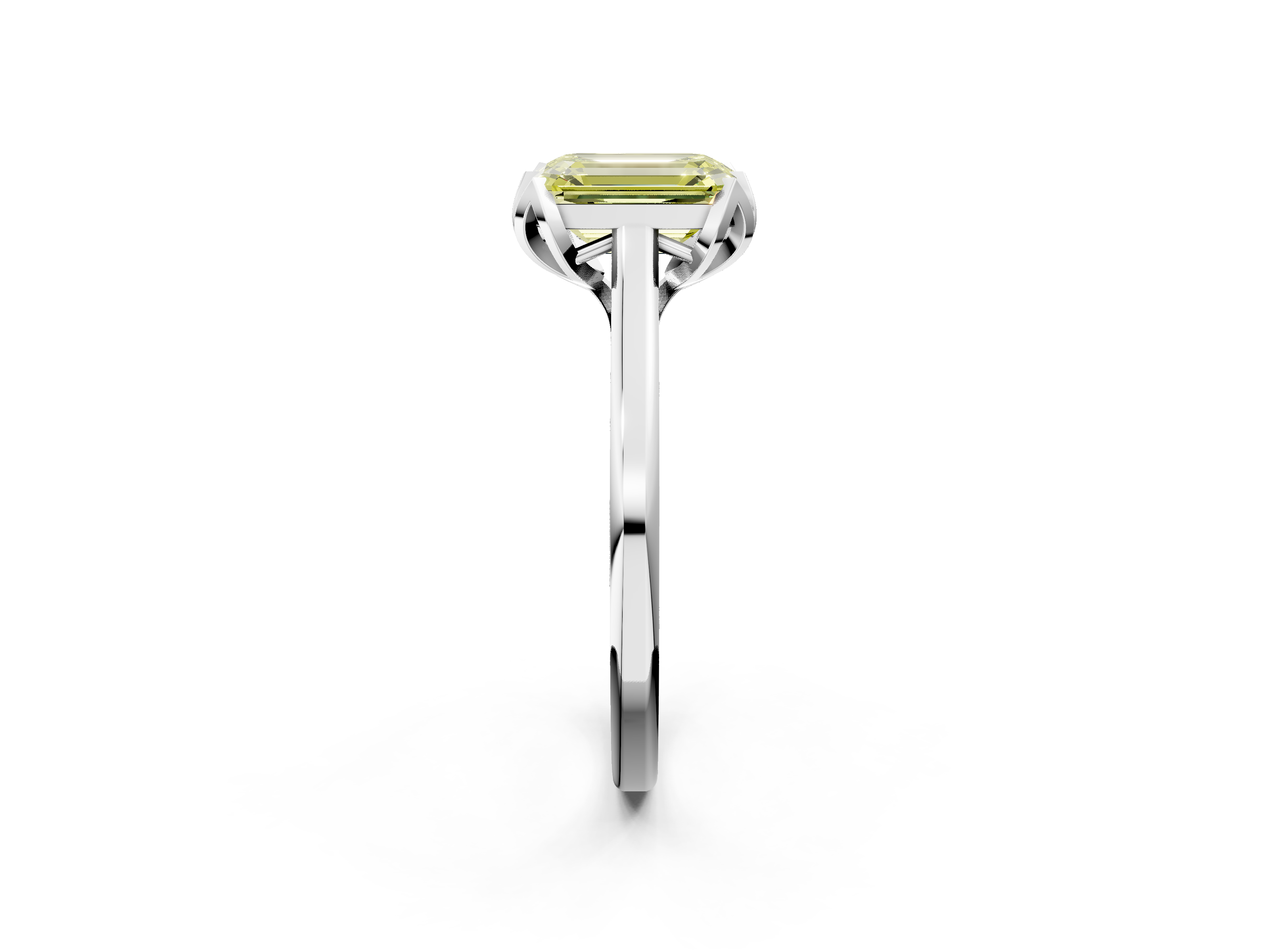 White gold Fancy Yellow Emerald  Cut Solitaire Diamond Ring with Flower-Prong Setting and Classic Band_23