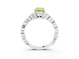 White gold Fancy Yellow Emerald Cut Solitaire Diamond Ring with Infinity Twist Band and Four-Prong Setting_3