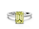 White gold Fancy Yellow Emerald Cut Solitaire Diamond Ring with Prong Setting and Plain Band_10